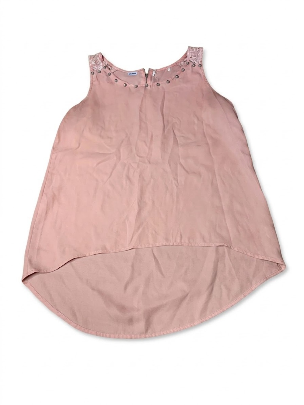 Blush Pink Studded Lace Accent High-Low Tank Top Size S